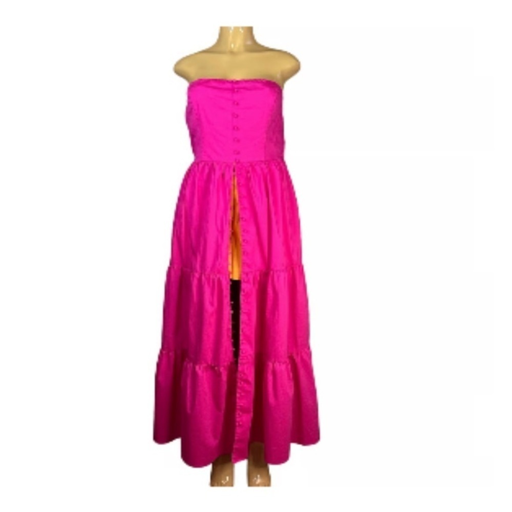 Née York & company Bright pink strapless Button Front Maxi dress Size M (B-13)